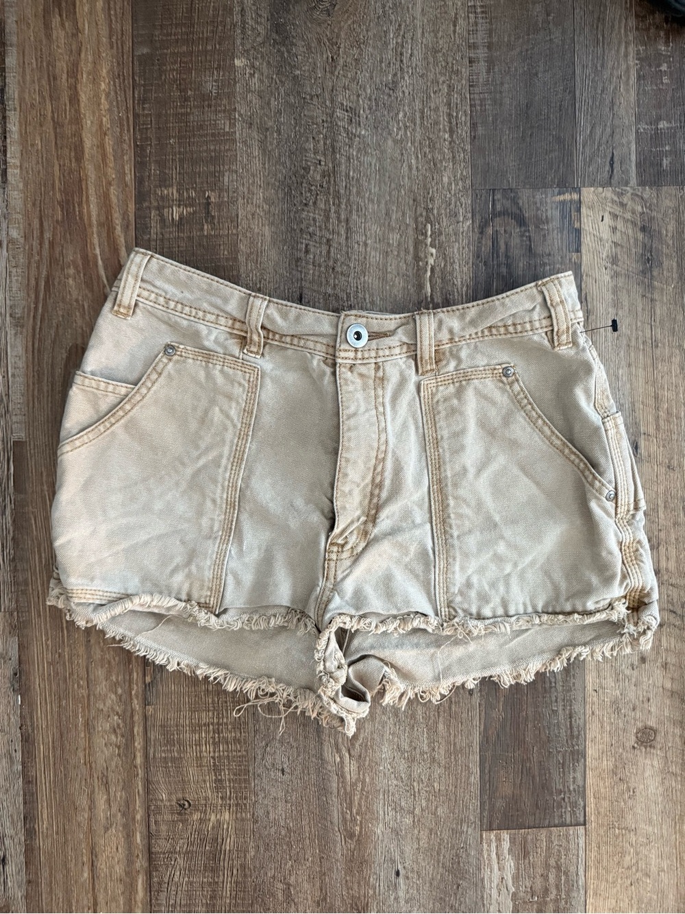 free people size 4 Frayed Hem Cotton Blend Women's Shorts - Beige